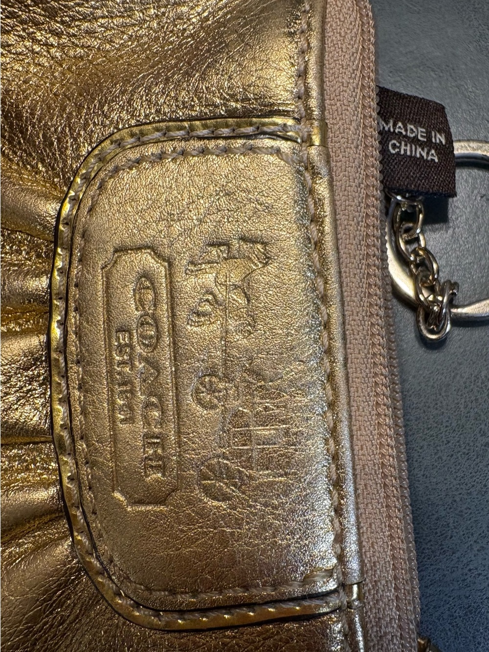 Coach Metallic Gold Leather Mini Coin Pouch with Key Ring - Picture 3 of 6